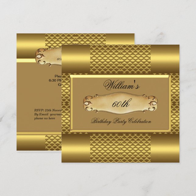Mens 60th Birthday Party Gold Metal Mans 2 Invitation (Front/Back)