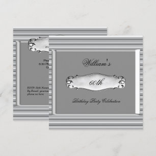 Mens 60th Birthday Party Silver Metal Mans Invitation