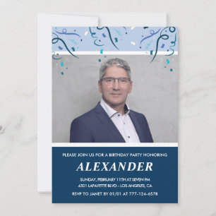 Mens 65th birthday invitations Photo Navy Blue