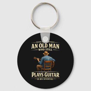 Mens 70th birthday acoustic guitar player vintage key ring