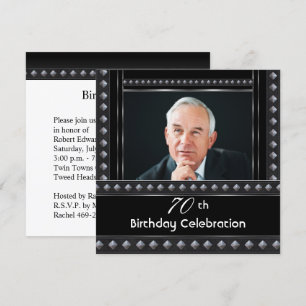 Mens 70th Birthday Party Black White Silver Invitation