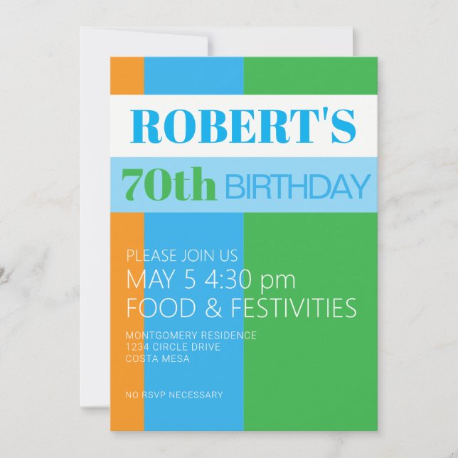 Mens 70th Birthday Party Invitation (Front)