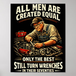 Mens 70th birthday turn wrenches vintage mechanic poster