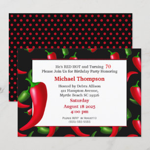 Men's 70th  Red Hot Pepper Birthday Invitations