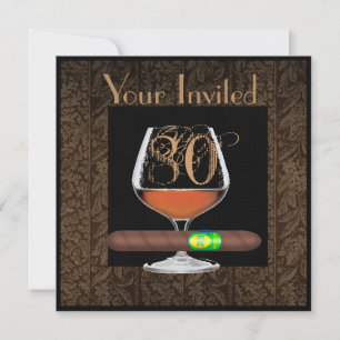 MENS 80th Birthday INVITATIONS COGNAC TEMPLATE