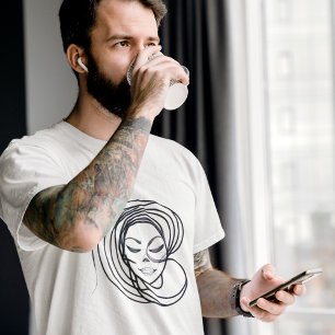 Men's Abstract Line Art Siren Hair Swirl Skull  T-Shirt