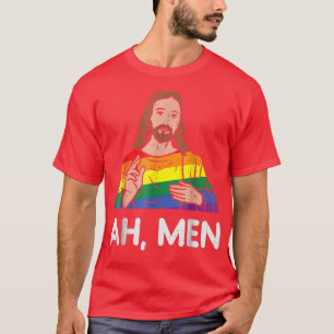 Mens Ah Men Rainbow Gay Jesus Christian LGBT Pride T-Shirt