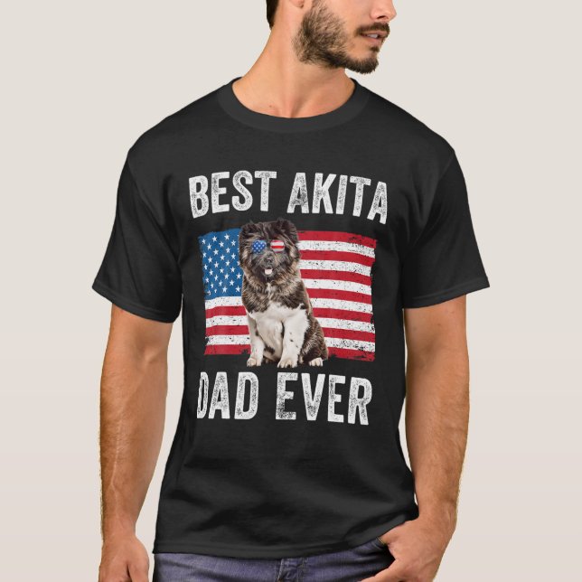 Mens Akita Dad American Flag American Akita Dog Lo T-Shirt (Front)