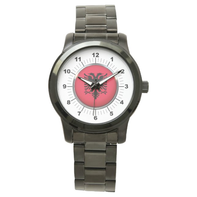 Men's Albania Flag Oversized Black Bracelet Watch (Front)