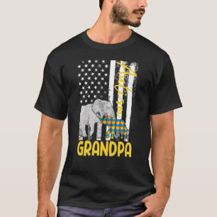 Mens American Autism Grandpa Usa Flag Elephant Awa T-Shirt