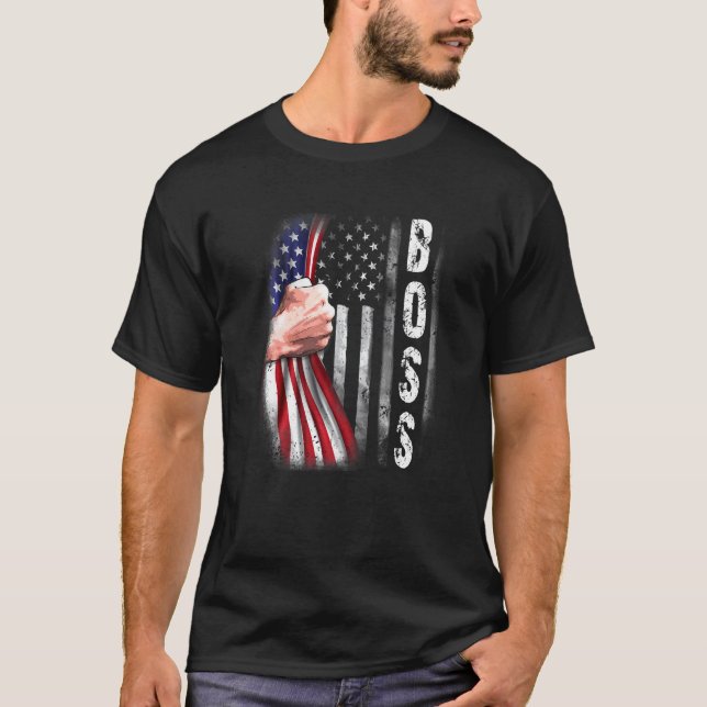 Mens American Boss Flag  Fist Bump Boss T-Shirt (Front)