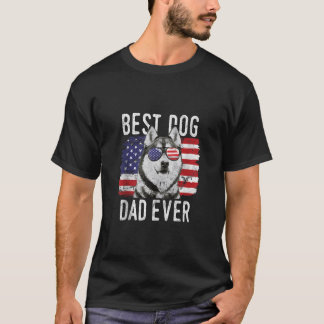Mens American Flag Best Dog Dad Ever Siberian Husk T-Shirt