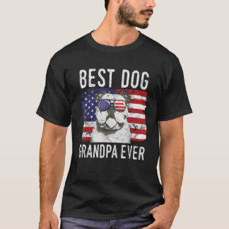 Mens American Flag Best Dog Grandpa Ever Bulldogs  T-Shirt
