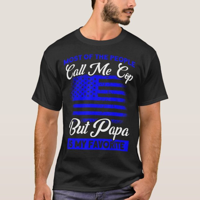 Mens American Flag Cop But Papa Is My Favourite Po T-Shirt (Front)