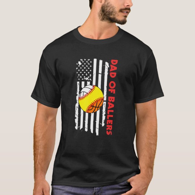 Mens American Flag Dad Ballers Volleyball Softball T-Shirt (Front)
