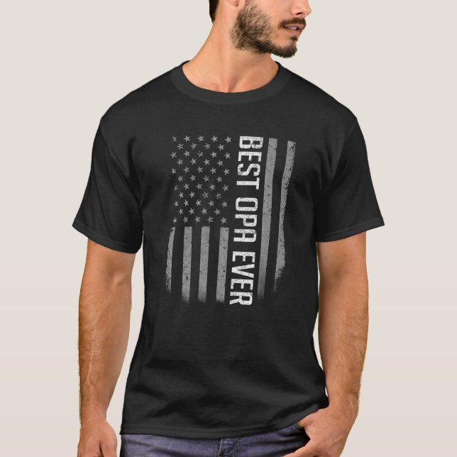 Mens American Flag Dad   For Father's Day Best Opa T-Shirt (Front)