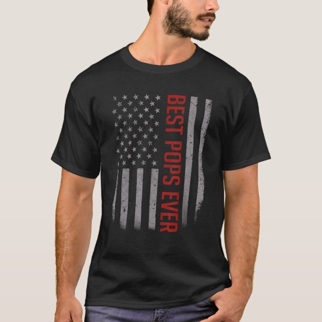 Mens American Flag Dad   For Father's Day Best Pop T-Shirt (Front)