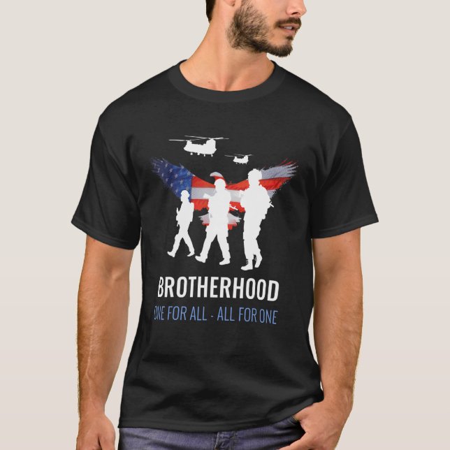 Mens American Flag Eagle  Brotherhood One For All  T-Shirt (Front)