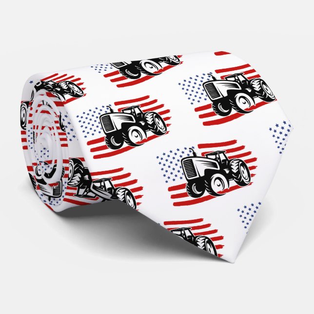 Men's  American Flag Farm Tractor   Tie (Rolled)