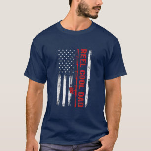 Mens American Flag Fishing Reel Cool Dad Fathers D T-Shirt