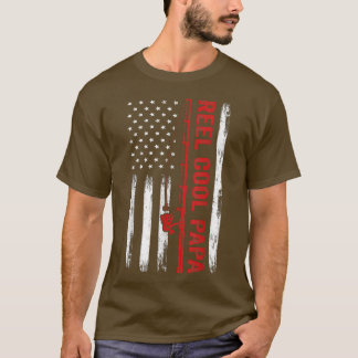 Mens American Flag Fishing Reel Cool Papa Fathers  T-Shirt