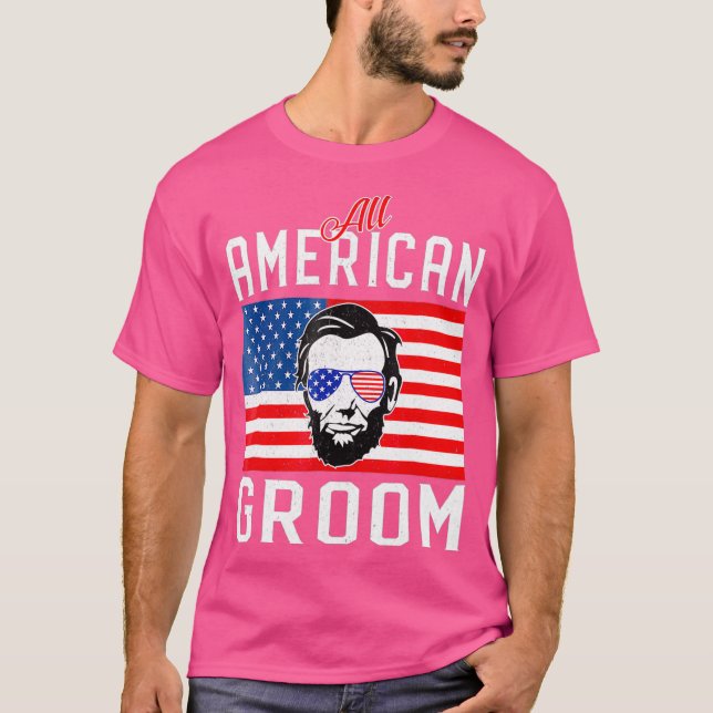 Mens American Flag Groom  July 4th Bachelor T-Shirt (Front)