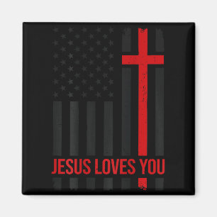 Mens American Flag Jesus Loves You Christian Faith Magnet