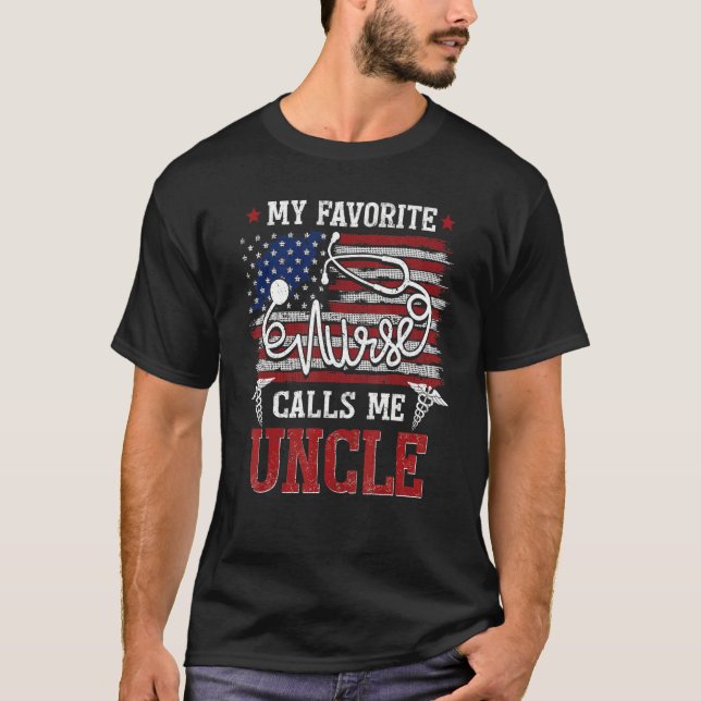 Mens American Flag My Favourite Nurse Calls Me Unc T-Shirt (Front)