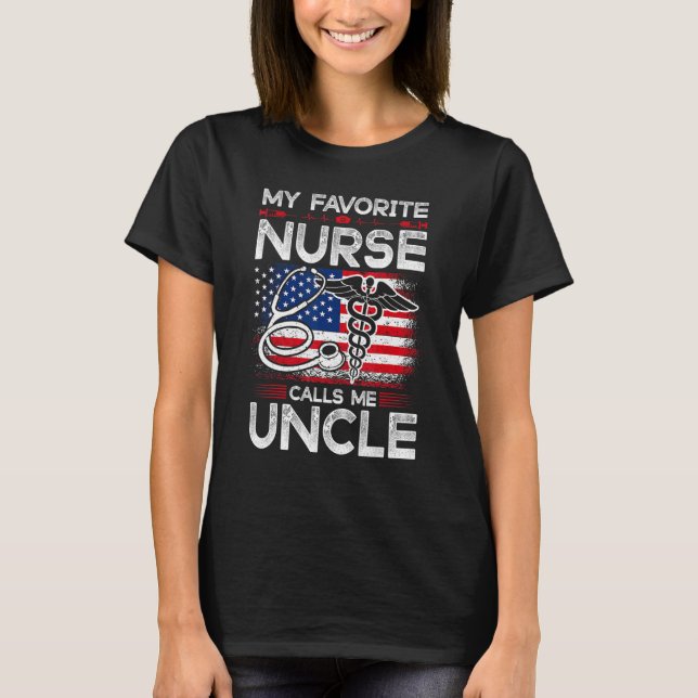 Mens American Flag My Favourite Nurse Calls Me Unc T-Shirt (Front)