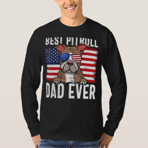 Mens American Flag Pitbull Dad Dog  For Fathers Da T-Shirt