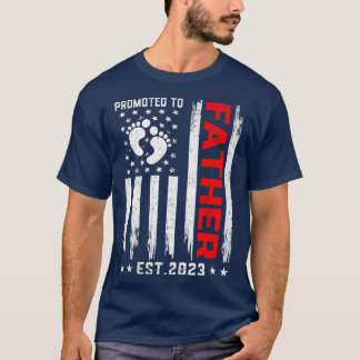 Mens American Flag Promoted To Father Est 2023 Fam T-Shirt