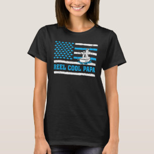 Mens American Flag Reel Cool Fishing Papa Father's T-Shirt