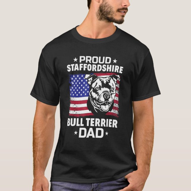 Mens American Flag Staffy Proud Staffordshire Bull T-Shirt (Front)
