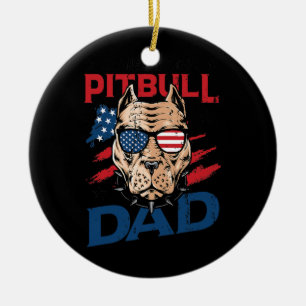 Mens American Pitbull Dad 4th of July  Ceramic Tree Decoration