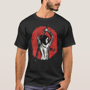 Mens Ancient Japanese Warrior on back Retro Femal T-Shirt