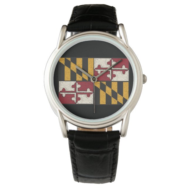 Men's Antique Maryland Flag Watch/Black Watch (Front)