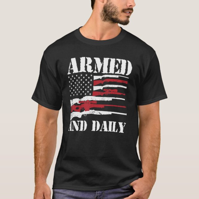 Mens Armed And Dadly  Deadly Father For Fathers Da T-Shirt (Front)