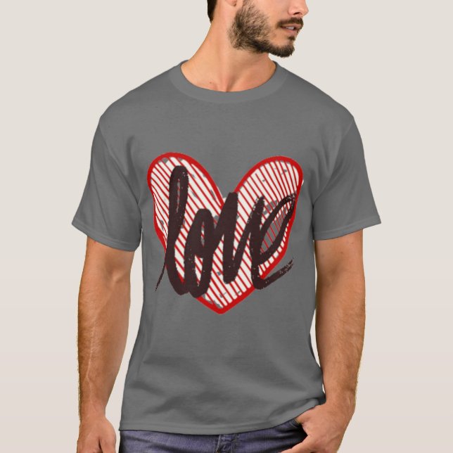 Men's Artistic Love Heart T-Shirt - Red Script  (Front)