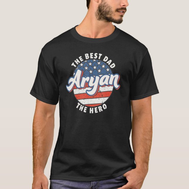 Mens Aryan Best Dad Hero US Flag Personalised Fath T-Shirt (Front)