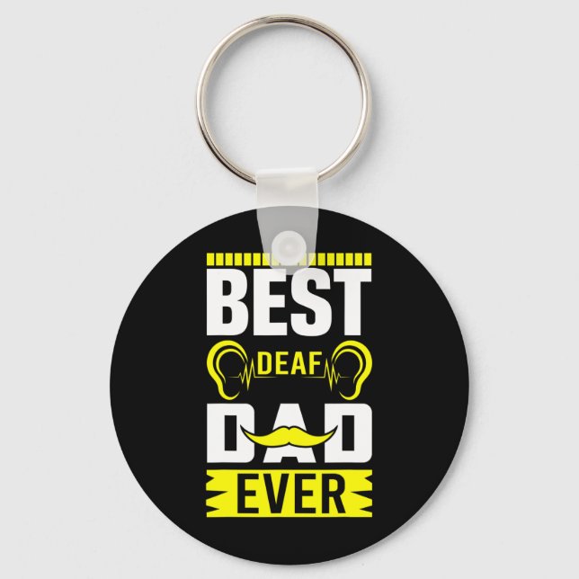 Mens ASL Best Deaf Dad Ever Sign Language Deaf Awa Key Ring (Front)