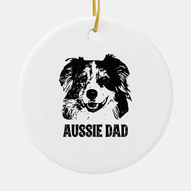 Mens Aussie Dad - Australian Shepherd Dog Dad Ceramic Tree Decoration (Front)