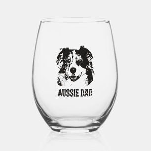 Mens Aussie Dad - Australian Shepherd Dog Dad Stemless Wine Glass