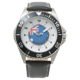 Men's Australia Flag Black Leather Strap Watch