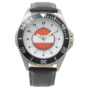Men's Austria Flag Black Leather Strap Watch