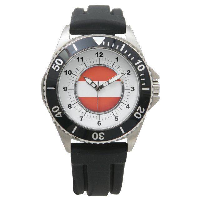 Men's Austria Flag Crown Black Rubber Strap Watch (Front)
