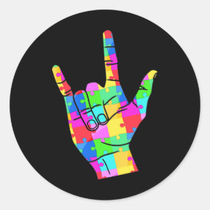 Mens Autism Awareness Sign Language Gifts ASL Lov Classic Round Sticker