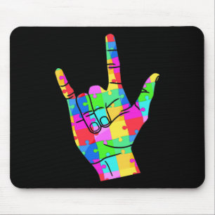 Mens  Autism Awareness Sign Language Gifts ASL Lov Mouse Mat