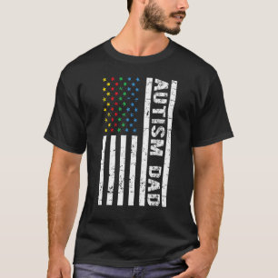 Mens Autism Dad American Flag Awareness Colours Fa T-Shirt
