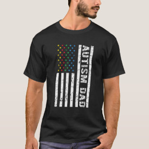 Mens Autism Dad American Flag Awareness Colours Fa T-Shirt