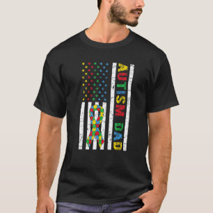 Mens Autism Dad American Flag Awareness Ribbon Col T-Shirt
